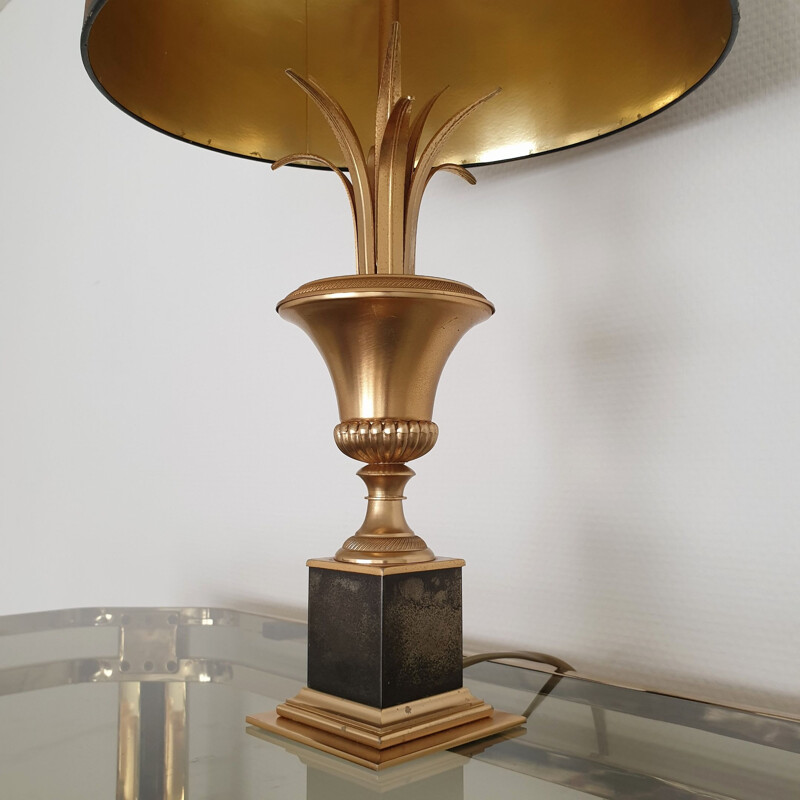 Lampe de table en laiton vintage en feuille d'ananas par S.A. Boulanger, 1970