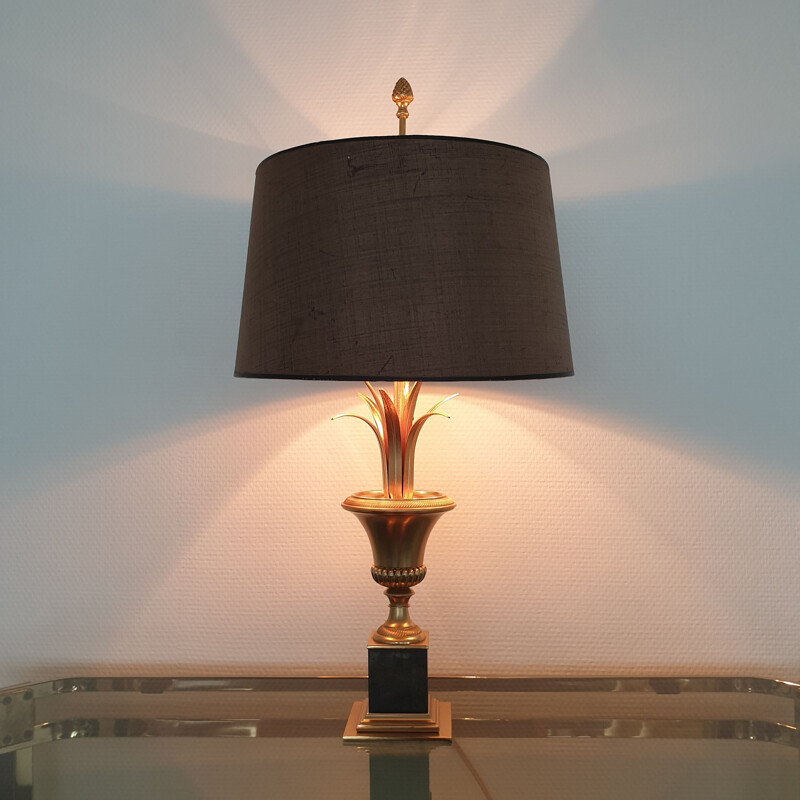 Lampe de table en laiton vintage en feuille d'ananas par S.A. Boulanger, 1970