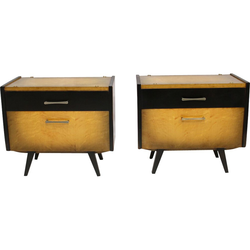 Pair of vintage bedside tables restored compass foot 1950