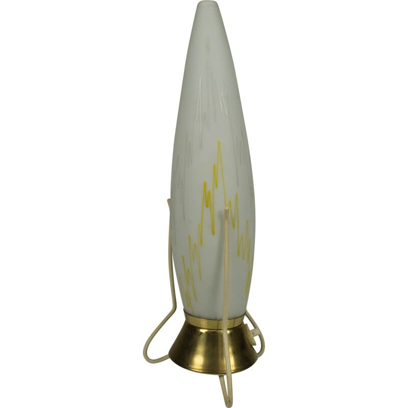 Lampe de table vintage Rocket en verre et laiton, Tchécoslovaquie 1950