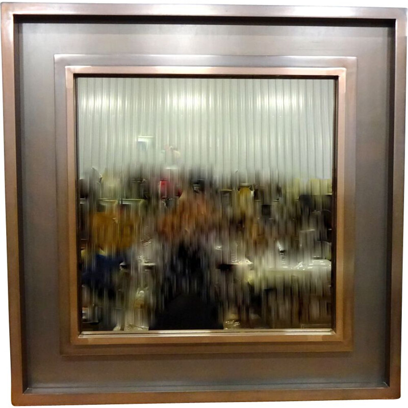 Specchio da parete vintage con finitura in rame 1970