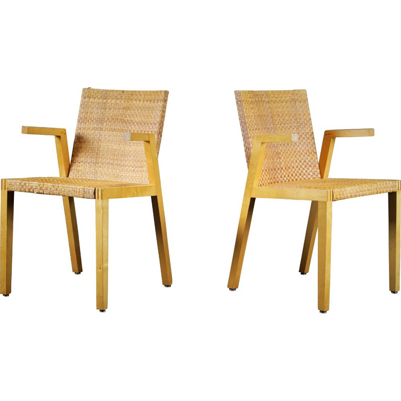Pair of braided plywood bleeched armchairs