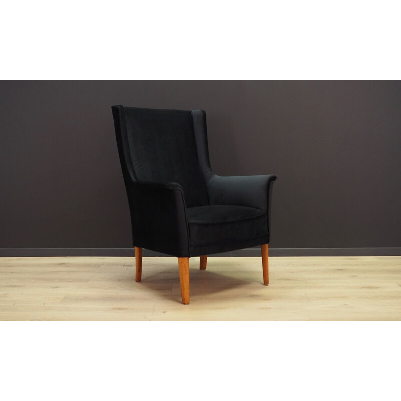 Vintage armchair in black velvet, 1960-1970