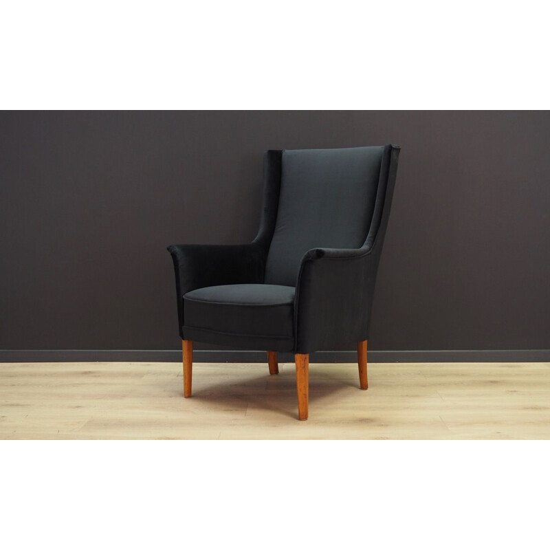 Fauteuil vintage en velours noir, 1960-1970