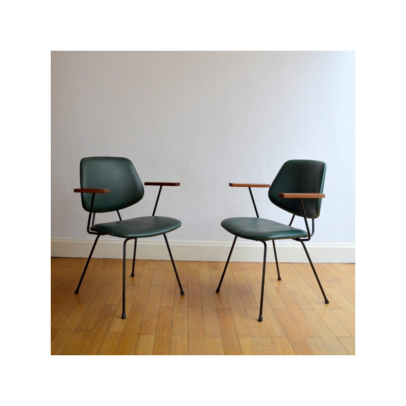 Kembo chairs in metal, wood and skai, Willem H. GISPEN - 1950s