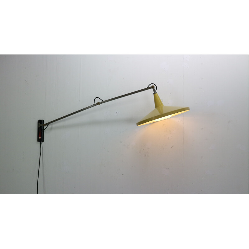 Vintage yellow & grey Panama wall lamp model 4050 by Wim Rietveld for Gispen, 1955s 