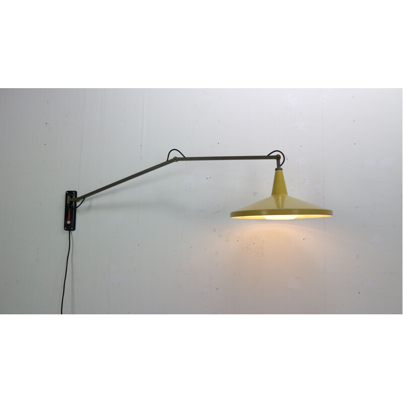 Vintage yellow & grey Panama wall lamp model 4050 by Wim Rietveld for Gispen, 1955s 