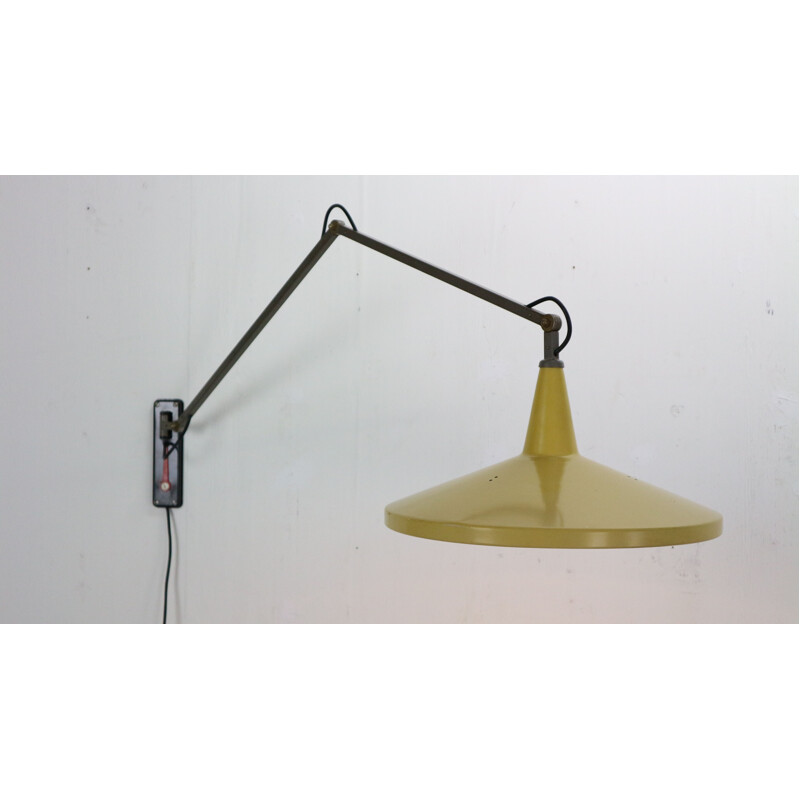 Vintage yellow & grey Panama wall lamp model 4050 by Wim Rietveld for Gispen, 1955s 