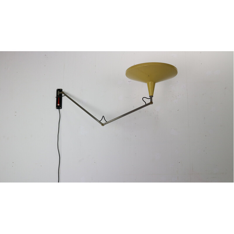 Vintage yellow & grey Panama wall lamp model 4050 by Wim Rietveld for Gispen, 1955s 