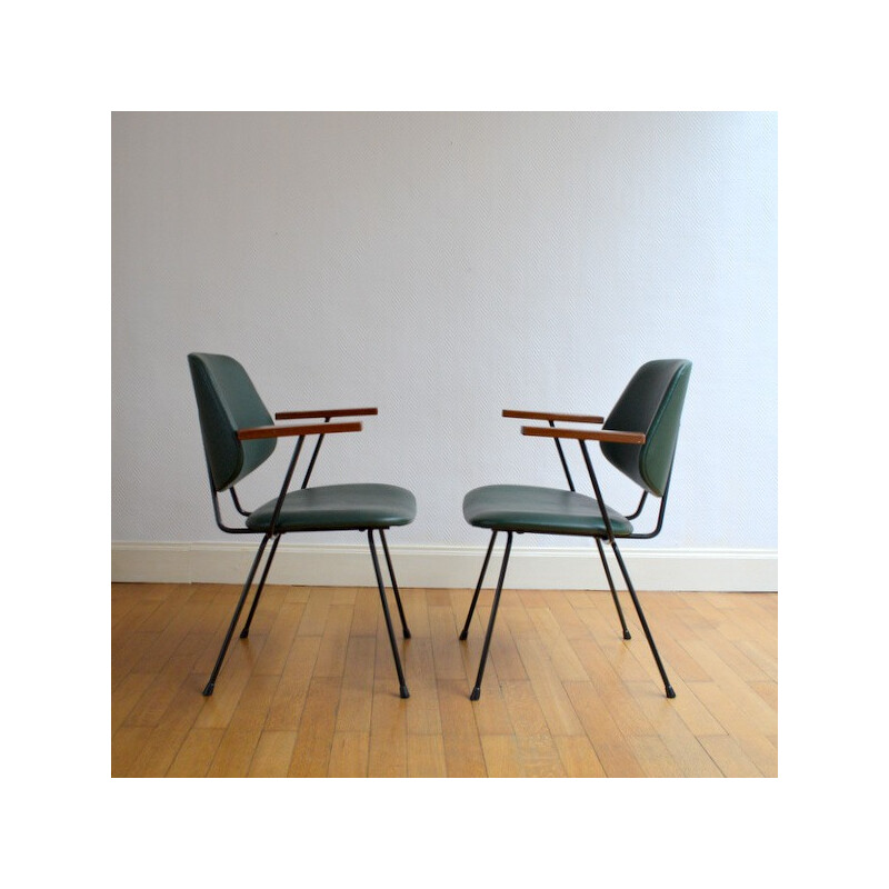 Kembo chairs in metal, wood and skai, Willem H. GISPEN - 1950s