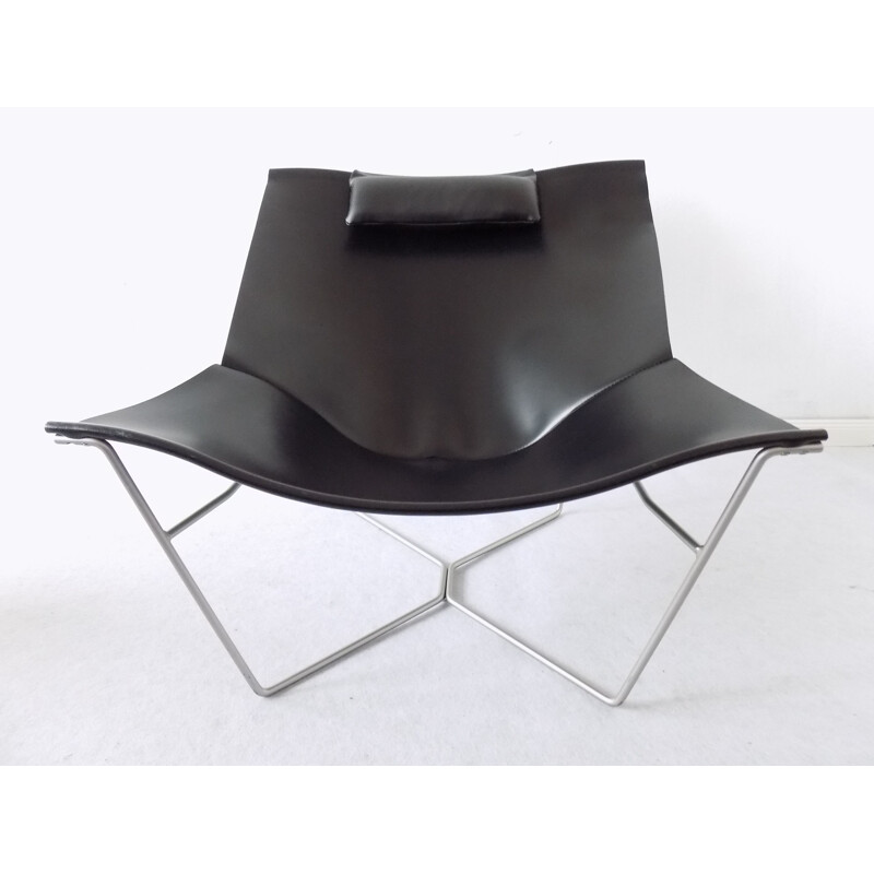Vintage Semana black leather sling chair by David Weeks for Habitat UK