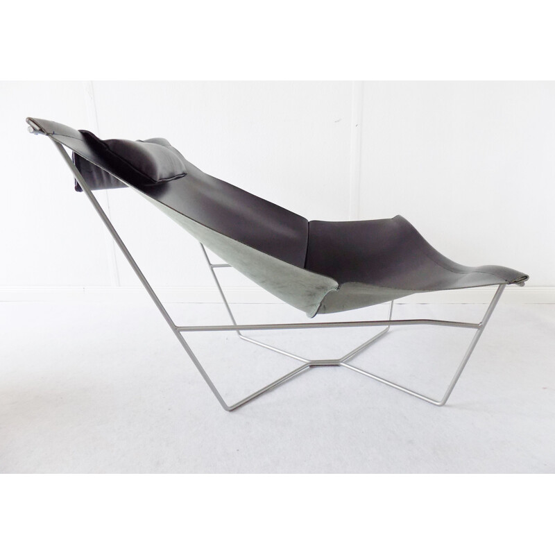 Vintage Semana black leather sling chair by David Weeks for Habitat UK