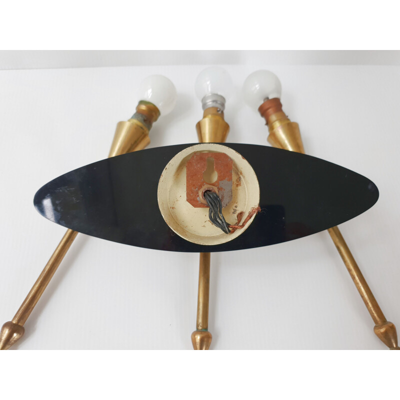 Pair of vintage brass & plexiglass wall lights, 1950 