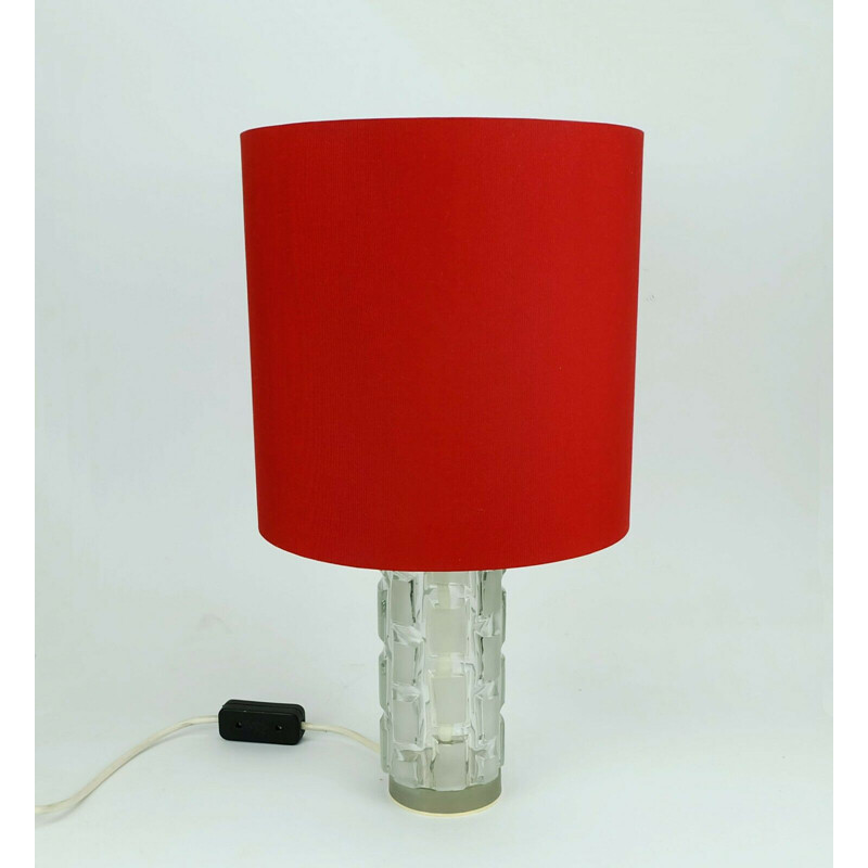 Vintage table lamp with glass base and red shade, 1960s