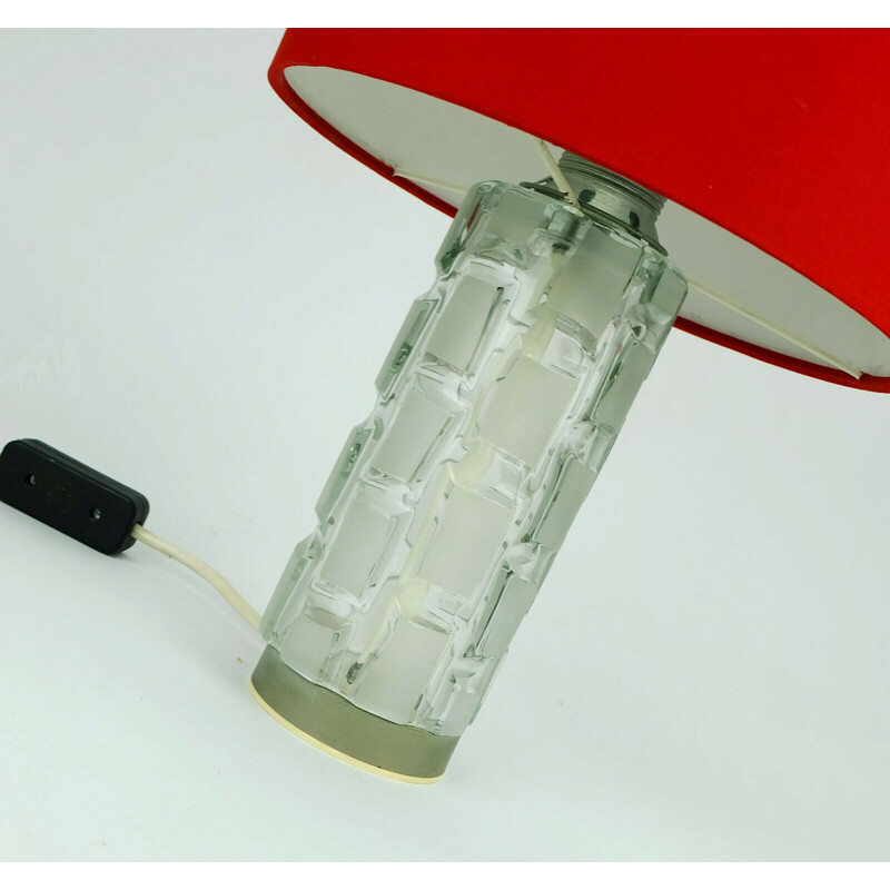 Vintage table lamp with glass base and red shade, 1960s