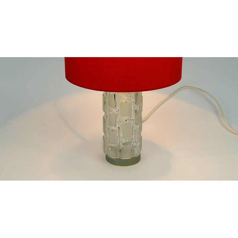 Vintage table lamp with glass base and red shade, 1960s