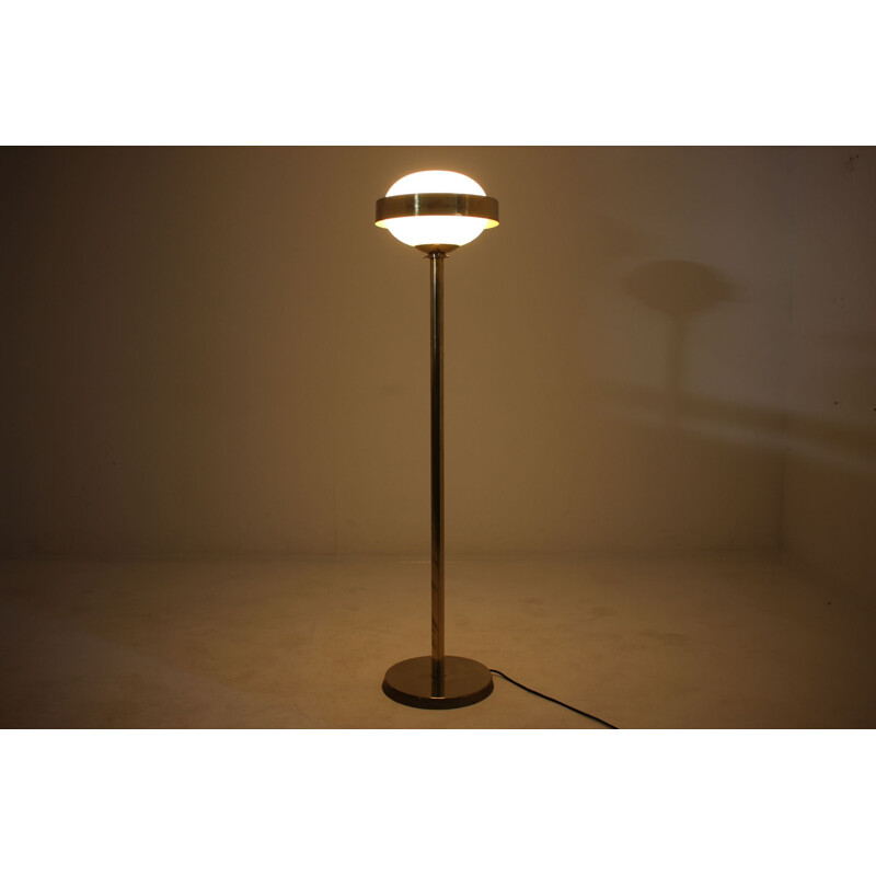 Preciosa gold vintage floor Lamp, Czechoslovakia, 1970s