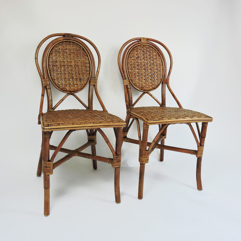 Set of 4 vintage parisian cafe rattan dining chairs, 1990s