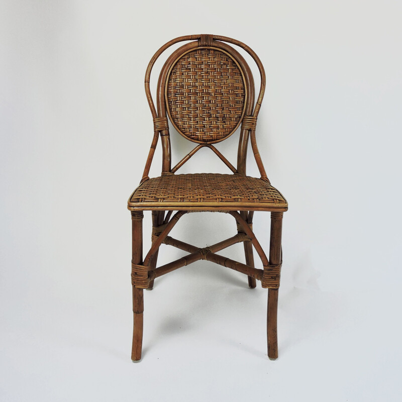 Set of 4 vintage parisian cafe rattan dining chairs, 1990s