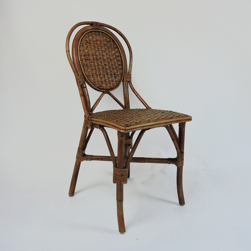 Set of 4 vintage parisian cafe rattan dining chairs, 1990s