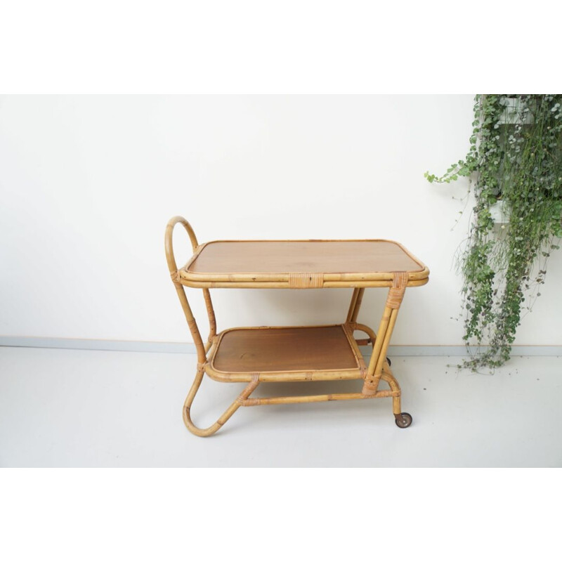 Vintage rattan bamboo serving tray 1960