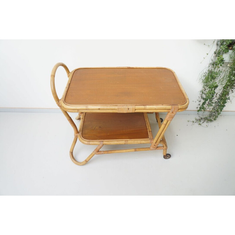 Vintage rattan bamboo serving tray 1960