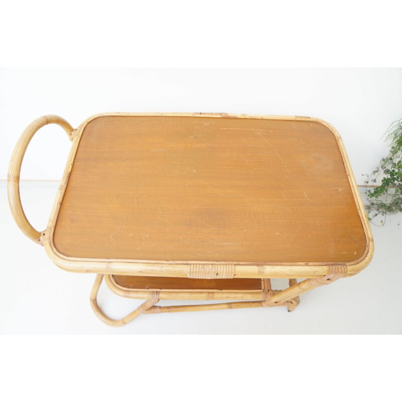 Vintage rattan bamboo serving tray 1960