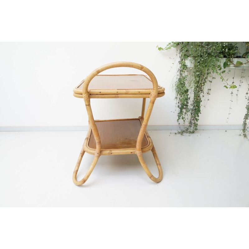 Vintage rattan bamboo serving tray 1960