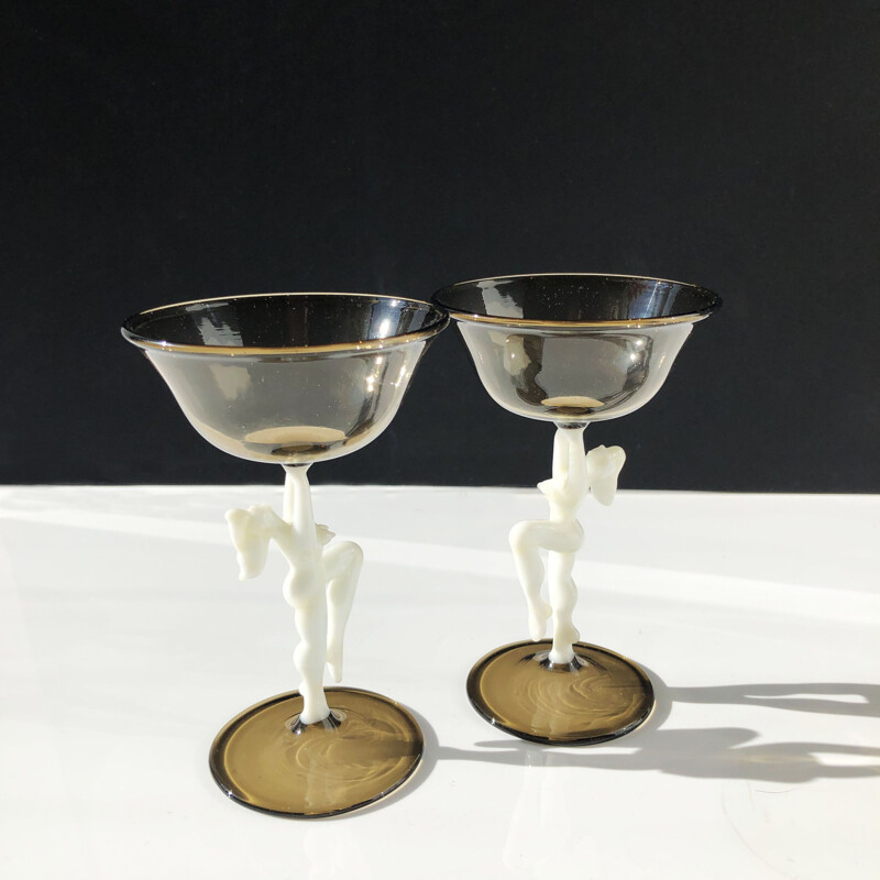 Service liqueur et champagne vintage en cristal teinté et pâte de verre Lauscha & Bimini  - Autriche 1930