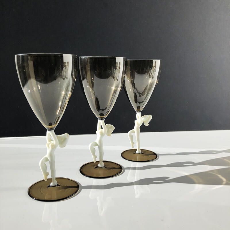 Vintage liqueur and champagne service in tinted crystal glass by Lauscha & Bimini - Austria 1930