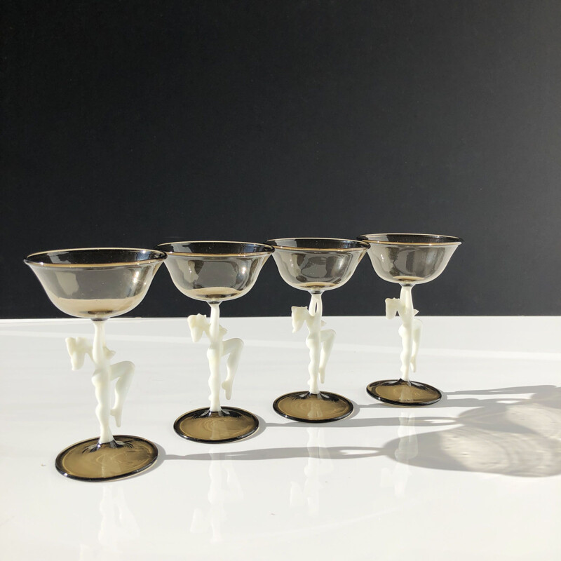 Vintage liqueur and champagne service in tinted crystal glass by Lauscha & Bimini - Austria 1930