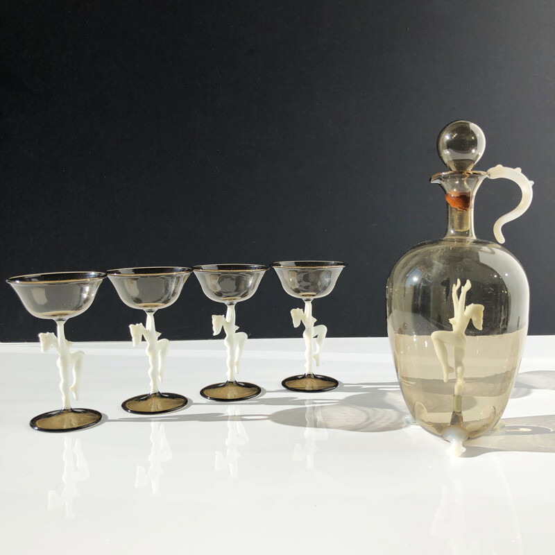 Vintage liqueur and champagne service in tinted crystal glass by Lauscha & Bimini - Austria 1930