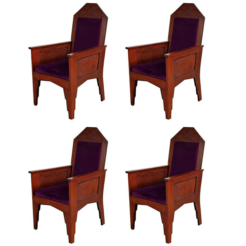 Vintage Set of Four Amsterdamse School Easy Chairs, Netherlands