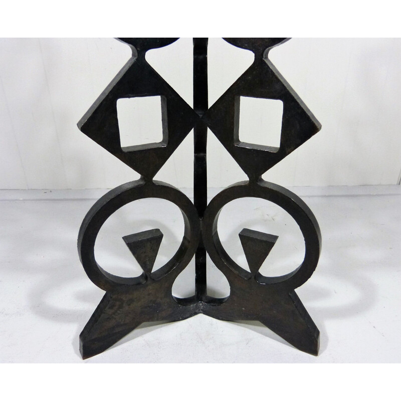 Vintage Large Cast Iron Floor Candle Holder, 1960