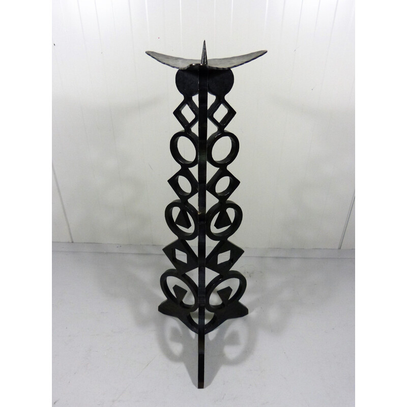 Vintage Large Cast Iron Floor Candle Holder, 1960