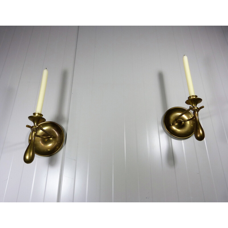 Vintage pair of Brass Wall & Table Candle Holders, 1960