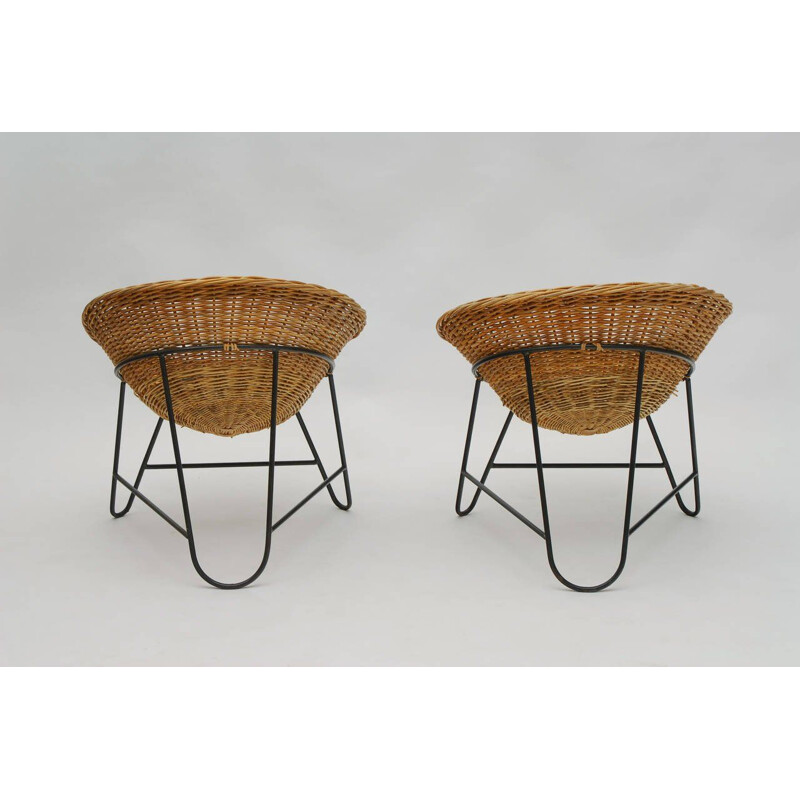 Vintage pair of Wicker armchairs, France 1950