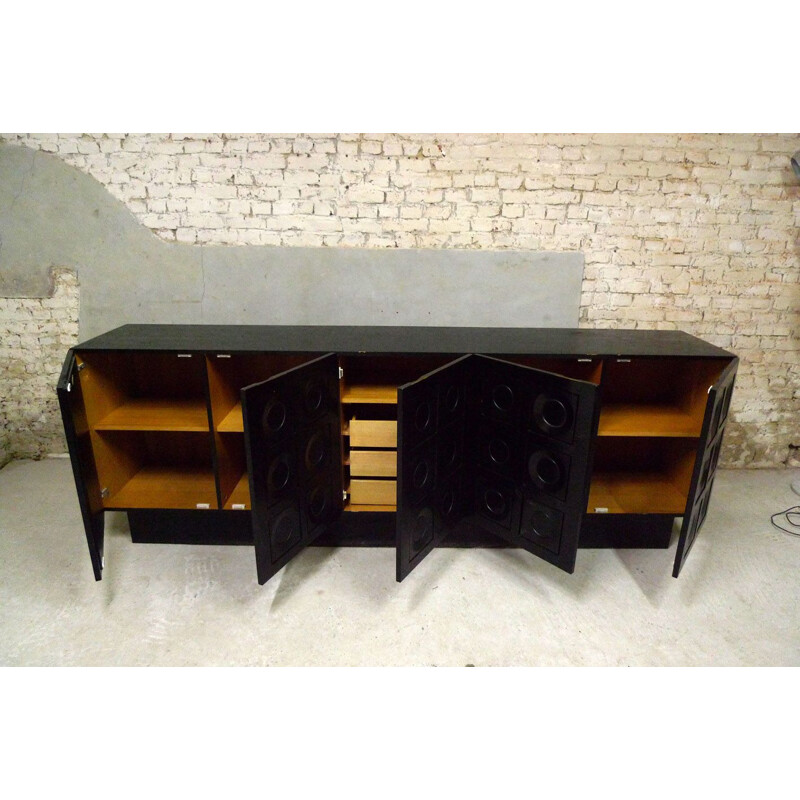 Vintage brustalist sideboard blackened oak, Belgium 1970