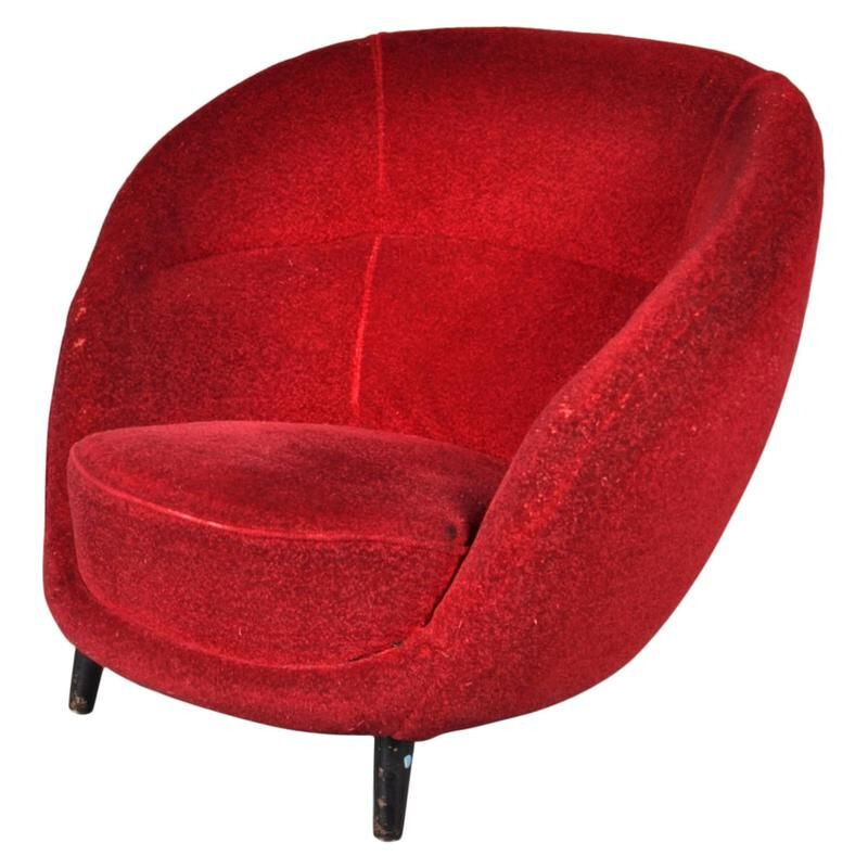 Vintage red armchair,  Italy 1950