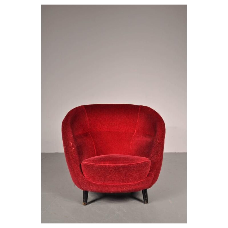 Vintage red armchair,  Italy 1950