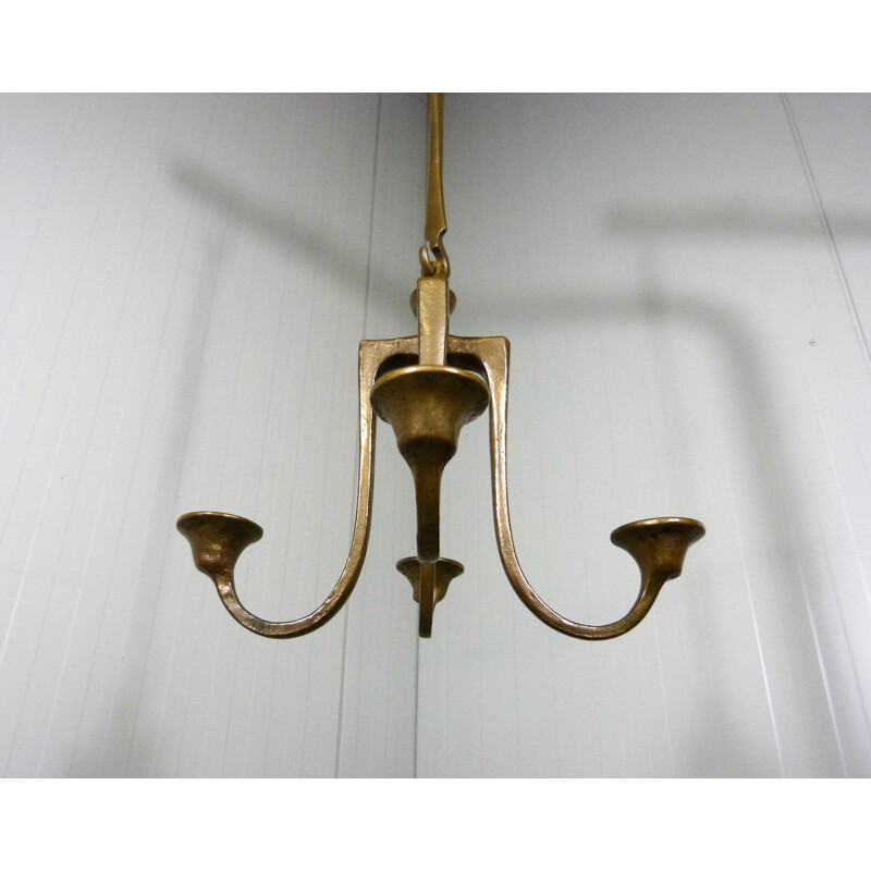 Chandelier vintage en bronze type bougeoir par Harjes Metallkunst, 1960