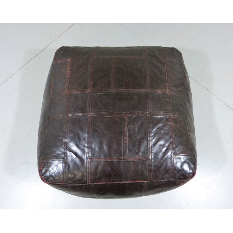 Vintage Patchwork Leather Pouf by De Sede 1970