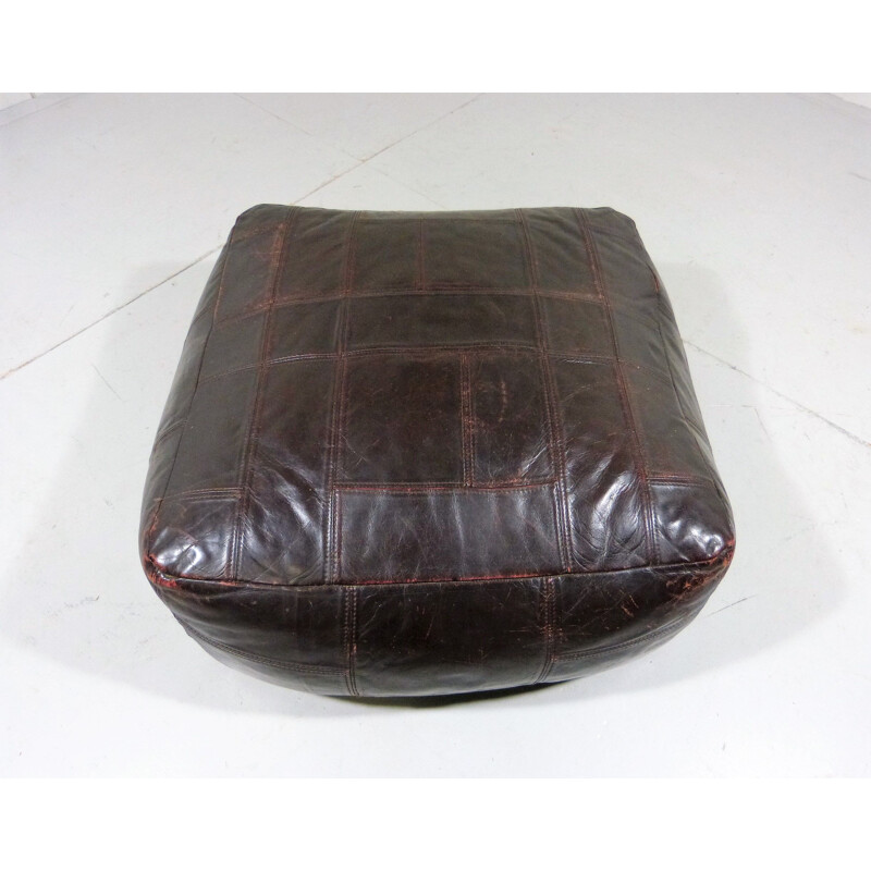 Vintage Patchwork Leather Pouf by De Sede 1970