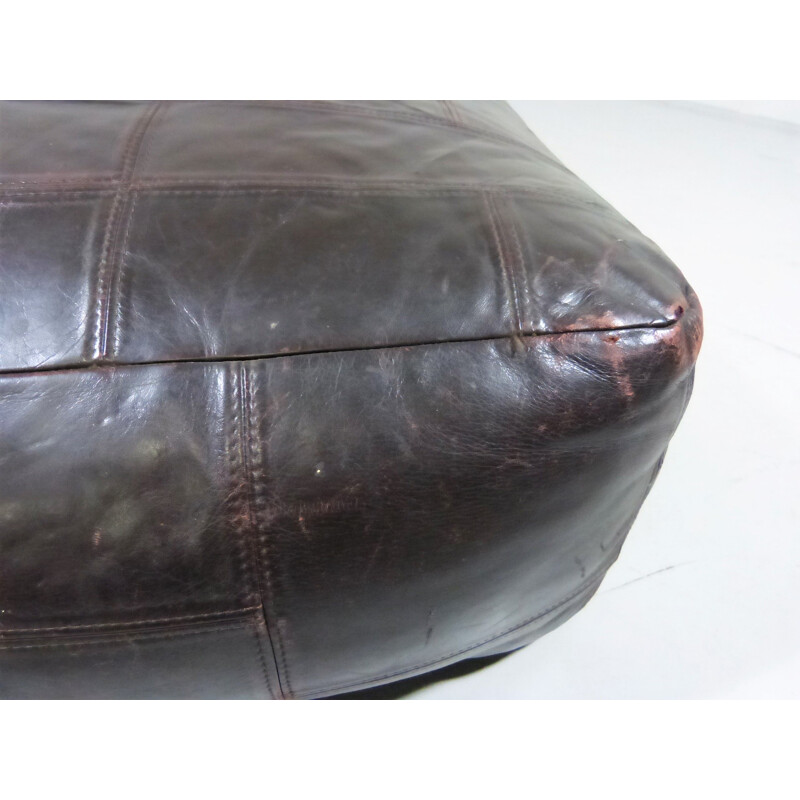 Vintage Patchwork Leather Pouf by De Sede 1970