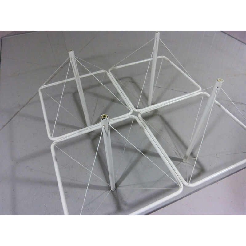 Vintage Architectural coffee table in white wire steel & glass 