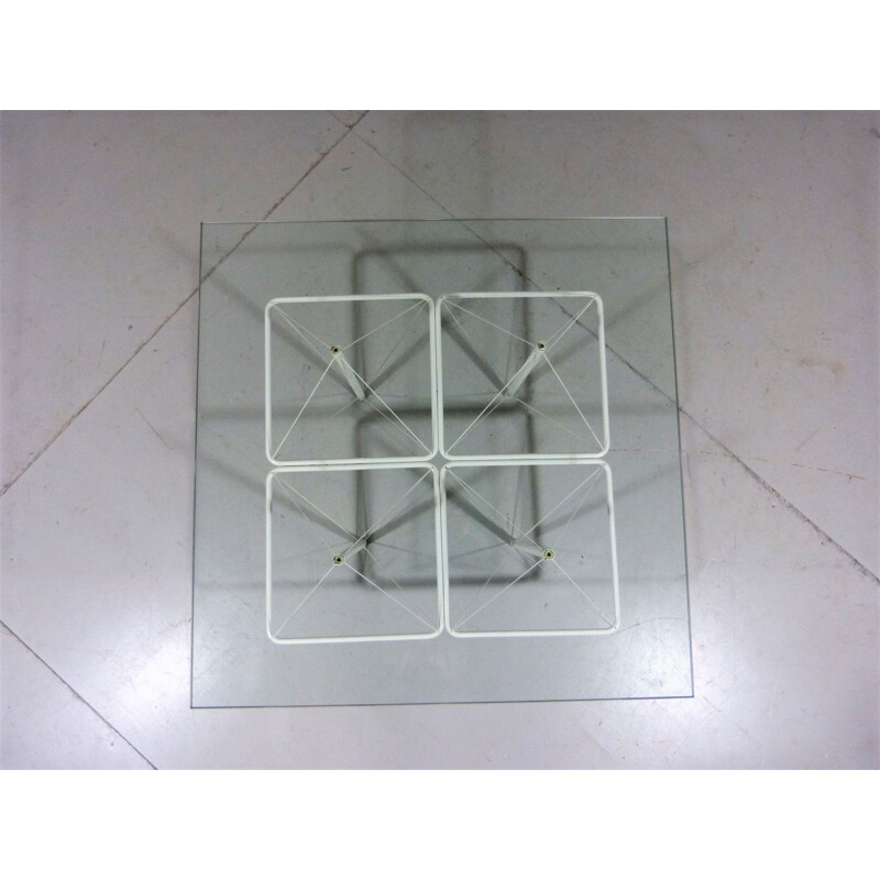 Vintage Architectural coffee table in white wire steel & glass 