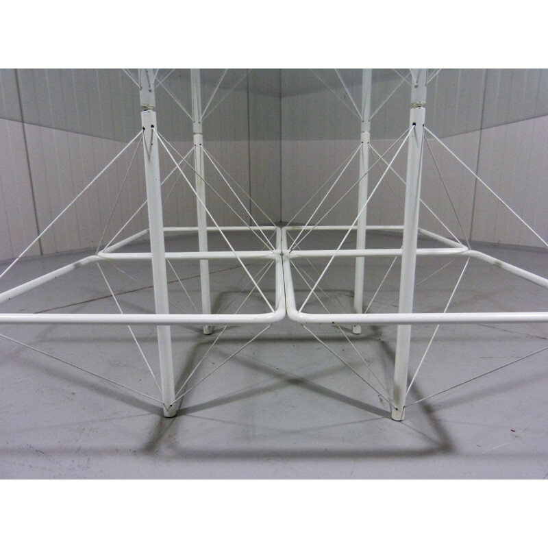 Vintage Architectural coffee table in white wire steel & glass 