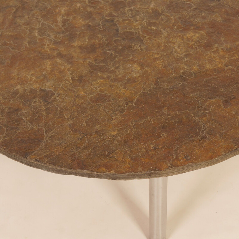 Vintage Round Coffee Table with Dark Colored Slate, 1970s