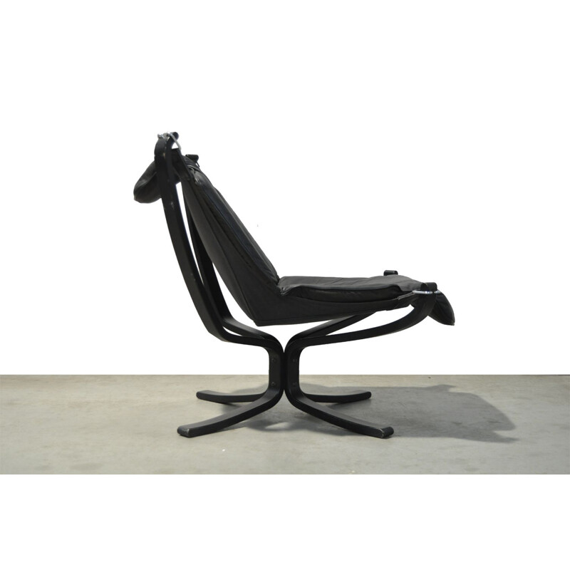 Vintage black leather falcon chair by Sigurd Ressell for Vatne Mobler, 1970