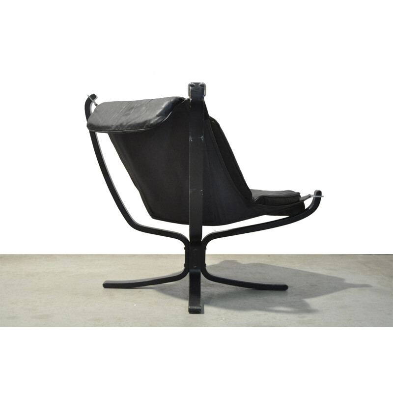 Vintage black leather falcon chair by Sigurd Ressell for Vatne Mobler, 1970